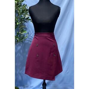 J. Crew Tailored  Maroon Mini Skirt Buttons 6 Excellent Stretch Asymmetrical